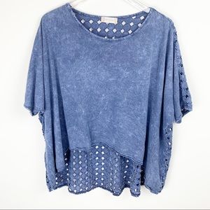 Altar'd State | Wide Cut Stonewash Eyelet Back Top Size M